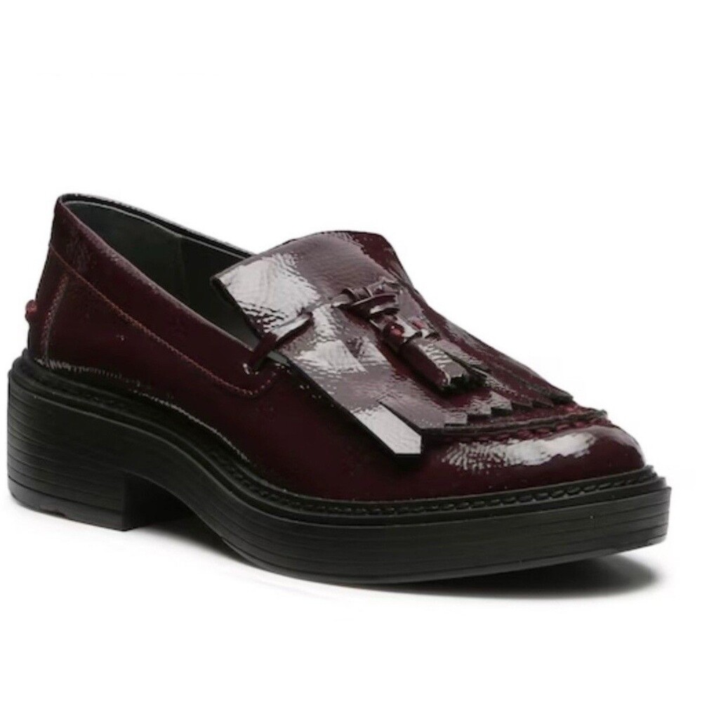 Franco Sarto Women’s 7.5M Patent Leather Platform Tassel Kili Loafers Jam NEW